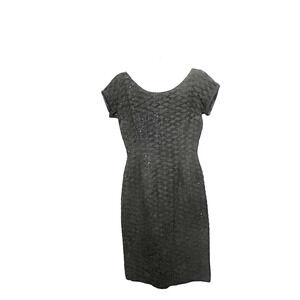 Cocktail Wiggle Dress Vintage 1950's 60's Black Textured Shimmer Dress Size XS S
